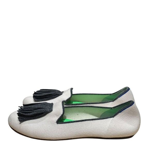 Rothy's Merino Tassel Slip On Loafers 8.5 Platinum White Gray Fringe Limited Ed - Picture 4 of 11